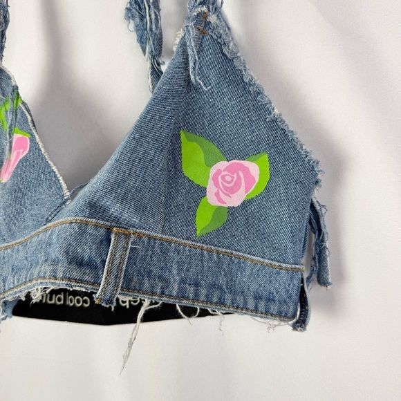 Natasha Zinko Blue Denim Upcycled Rose Floral Cropped Tank Top M - Picture 4 of 5